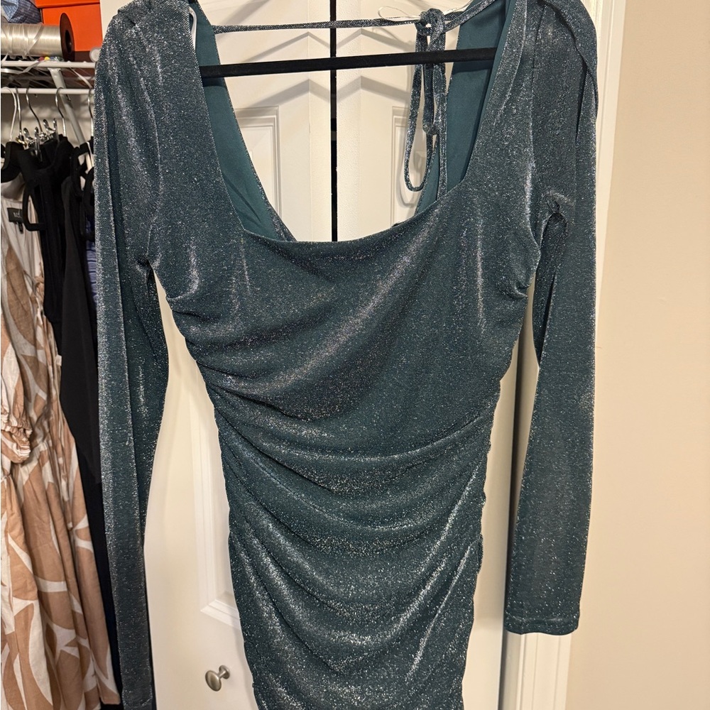 Lulus Elegant Teal Long Sleeve Dress